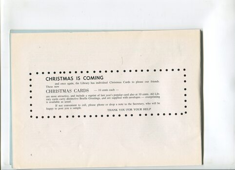 Advertisement for Christmas cards designed to raise funds
