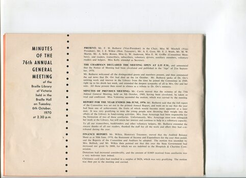 Minutes of Annual General Meeting for the Braille Library of Victoria