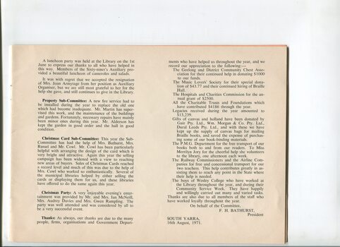 Executive Committee report of activities undertaken at the library