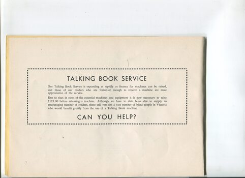 Advertisement for Talking Book Service