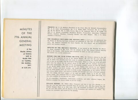 Minutes of Annual General Meeting for the Braille Library of Victoria
