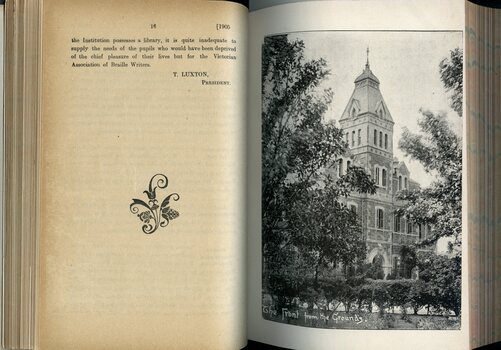 Board of Management report to public subscribers and Life Members and image of front from grounds