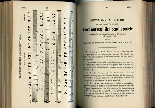 Description of Literary and Music Braille and Annual report of the Blind Workers' Sick Benefit Society