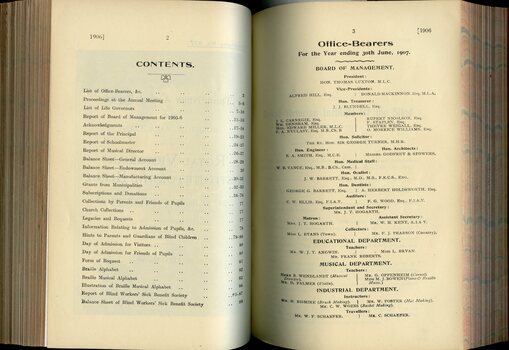 List of Office Bearers and Contents page