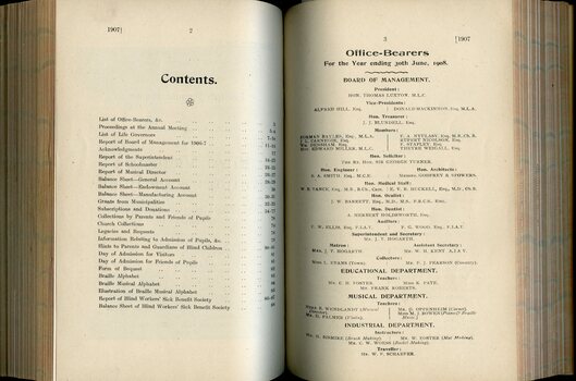 List of Office Bearers and Contents page