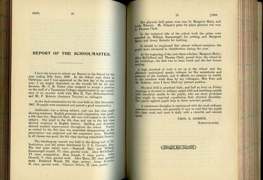 Report of the School Master to the Board of Management