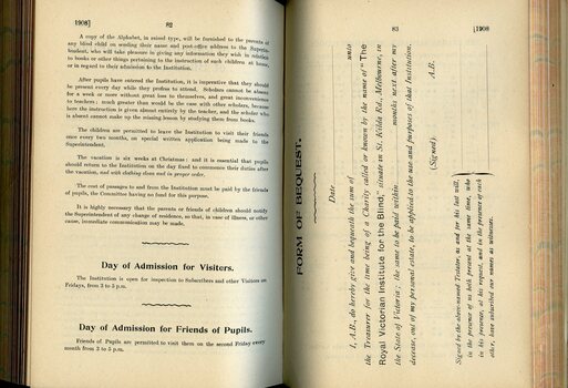 Hints to Parents and Guardians of Blind Children, Day of Admission for Visitors and Friends and Form of Bequest