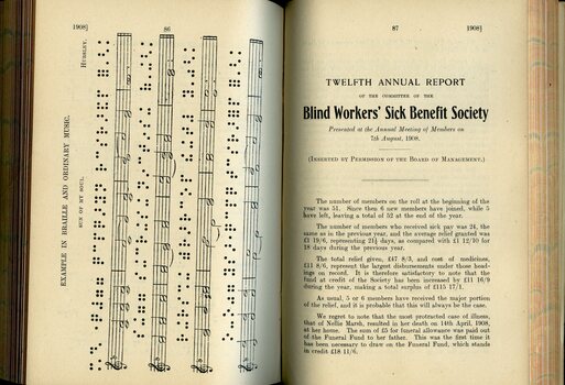 Description of Literary and Music Braille and Annual report of the Blind Workers' Sick Benefit Society