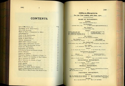 List of Office Bearers and Contents page