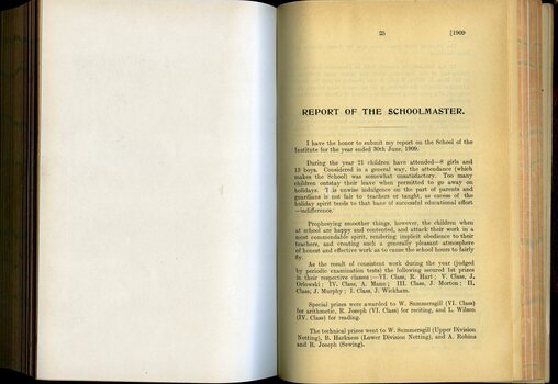 Report of the School Master to the Board of Management