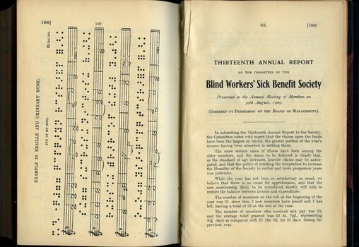 Description of Literary and Music Braille and Annual report of the Blind Workers' Sick Benefit Society