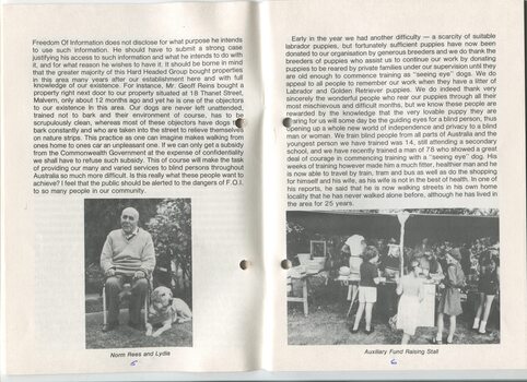 Annual President’s Report from Mrs Phyllis Gration with images of Norm Rees with Lydia and Auxiliary fundraising staff