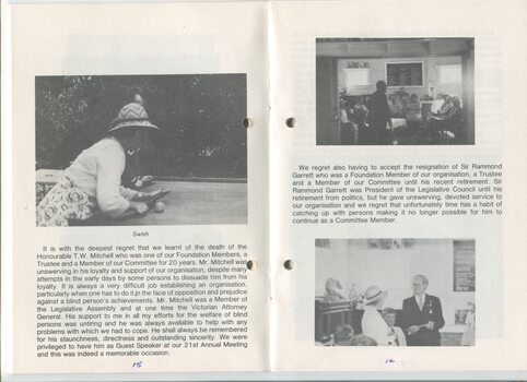 Annual President’s Report from Mrs Phyllis Gration and images of playing Swish and Sir Rammond Garrett