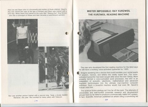 Annual President’s Report from Mrs Phyllis Gration and images of Dawn and Ron training with dogs and a Kurzweil Reading Machine