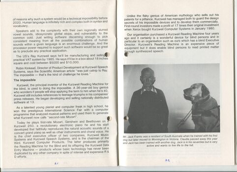 Profile of the Kurzweil Reading Machine and image of Jack Franks
