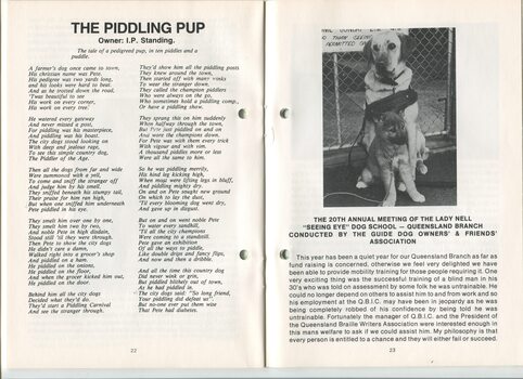 Poem titled 'Piddling Pup' and Minutes from the Annual General Meeting in Queensland