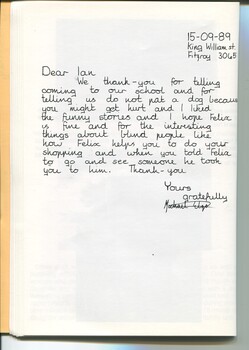 Letter of thanks from primary school student