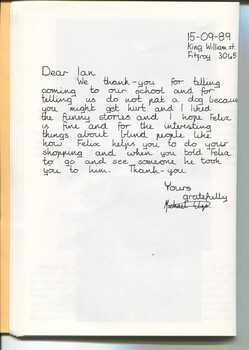 Letter of thanks from primary school student