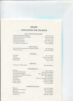 Staff listing by occupation for centre