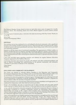 Dietitian and Education and Community Development program reports