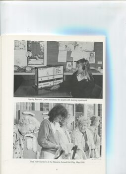 Photographs of people at the Fair and using Hearing Resource Centre