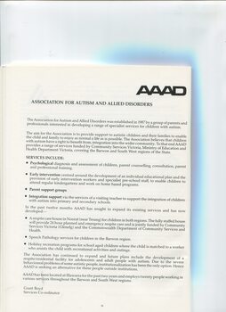 Report from Service Agency: Association for Autism and Allied Disorders