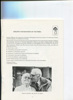 Report from Service Agency: Epilepsy Foundation of Victoria and image of Ada and Eric De Medici