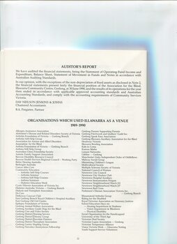 Auditor's report and Organisations which used Illawarra as a venue