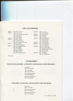 Cumulative list of Life Governors and list of supporting Auxiliaries