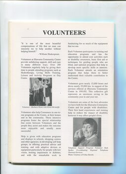 Overview of volunteers and images of Barbara Shone with Roma McAuliffe and Ruth Spokes on the telephone