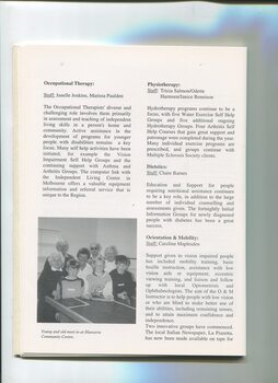 Overview of services provided by the centre with image of children and older people standing near a Swish table