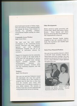 Overview of services provided by the centre with image of Margaret Smith and Carline Maplesden during a visit to Colac