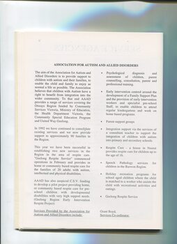 Report from Service Agency: Association for Autism and Allied Disorders