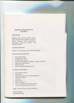 Report from Service Agency: Epilepsy Foundation of Victoria