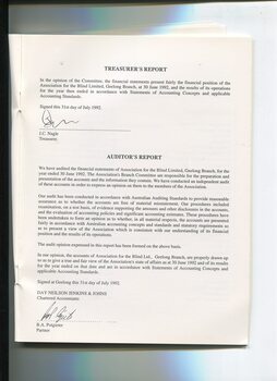 Treasurers Report and Auditor's report