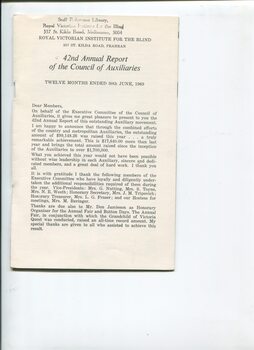 President's report thanking people for their assistance