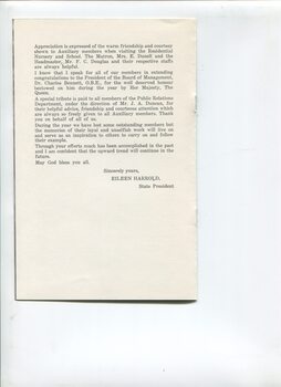President's report thanking people for their assistance