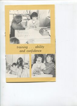 Three images of children painting and reading braille