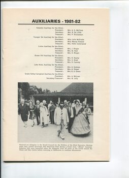 List of Auxiliaries and office bearers and visit to Sovereign Hill by delegates from World Council for Welfare of the Blind