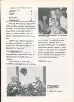 Nursing report with images of Emmy Walker with her new great grandchild, Trish Zukauskas, Vi Munro and Ann Burns
