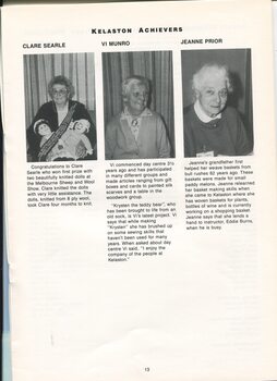 Portrait and profile of Clare Searle, Vi Munro and Jeanne Prior