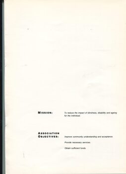 Mission and Association for the Blind objectives