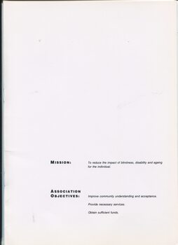 Mission and Association for the Blind objectives