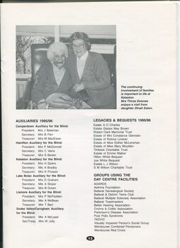 Image of Thirza Downes and Dinah Eaton and listing of Auxiliary office bearers, legacies and bequests and groups using Day Centre facilities