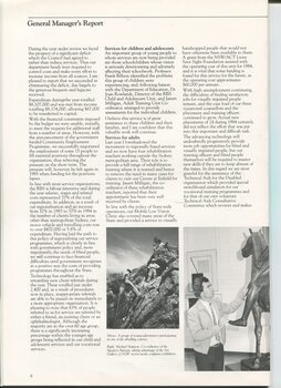 General Managers report with images of a group of abseilers and Michael Simpson