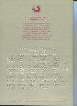 Royal Blind Society Membership information in print and braille
