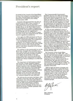 President's Report outlining the year's events