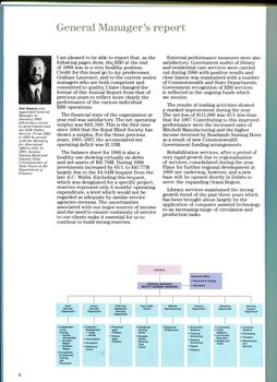 General Managers report with portrait of Jon Isaacs and organisational chart