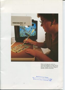 Debra Woldhuis uses a Videomatic C to assemble a circuit board