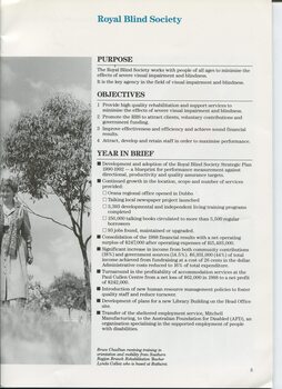 Purpose, objectives and major activities during year with image of Lynda Collier monitoring Bruce Chadban